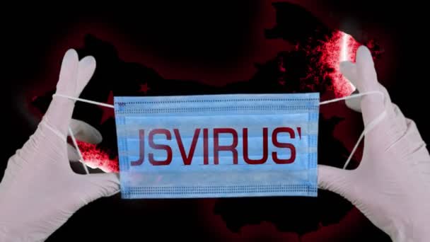 Neues Coronavirus ncov, wuhan. Viruskonzept. Medizinische Maske blauer Farbe zum Schutz vor Grippe und anderen Krankheiten. Ausbruch des chinesischen Coronavirus. Konzept, denn ein Ausbruch tritt in Wuhan, China, auf. — Stockvideo