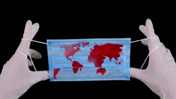 Concetto di controllo del virus. epidemia di virus pericoloso, diffondendo in tutto il mondo. Maschera di colore blu medico per la protezione contro l'influenza, malattie respiratorie . — Video Stock