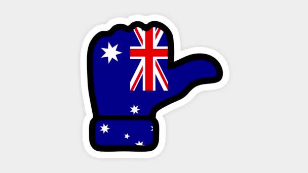 Pantalla vertical, formato vertical. Dibujo, animación es en forma de como, corazón, chat, pulgar hacia arriba con la imagen de la bandera de Australia. Fondo blanco — Vídeos de Stock