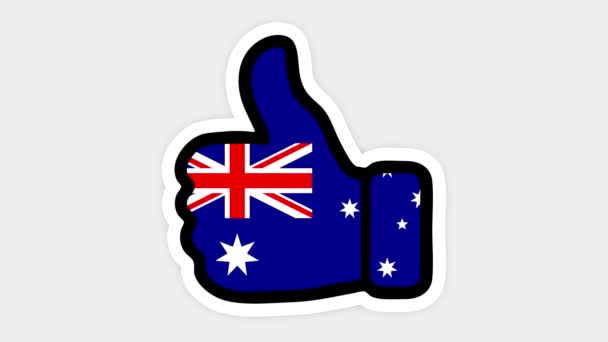 Rajz, animáció formájában, mint, szív, chat, hüvelykujj fel a kép Ausztrália zászló. Fehér háttér — Stock videók