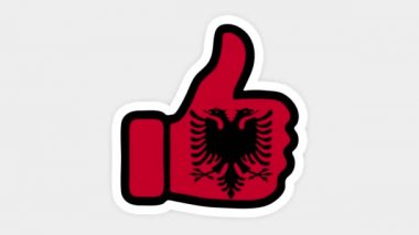 Çizim, animasyon, Arnavutluk bayrağının görüntüsüyle kalp şeklinde, sohbet şeklinde, başparmak yukarı doğru. Beyaz arkaplan