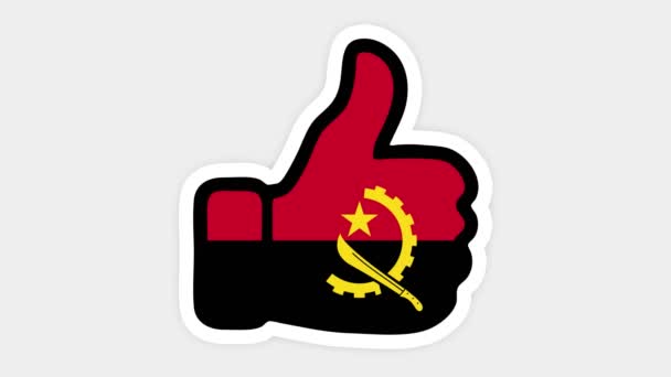 Dibujo, animación es en forma de como, corazón, chat, pulgar hacia arriba con la imagen de la bandera de Angola. Fondo blanco — Vídeos de Stock