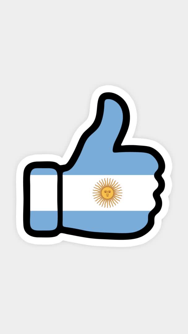 Pantalla vertical, formato vertical. Dibujo, animación es en forma de, corazón, chat, pulgar hacia arriba con la imagen de la bandera de Argentina. Fondo blanco — Vídeo de stock