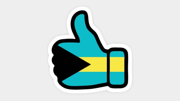 Zeichnen, Animation ist in Form von Likes, Herz, Chat, Daumen nach oben mit dem Bild der Bahamas-Flagge. Weißer Hintergrund — Stockvideo