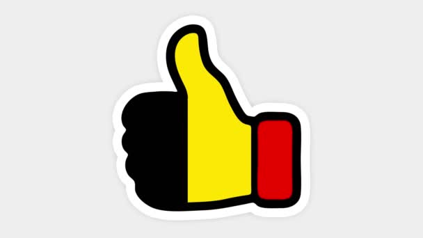 . Drawing, animation is in form of like, heart, chat, thumb up with the image of Belgium flag . White background — Stock Video