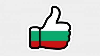 Çizim, animasyon, kalp şeklinde, sohbet şeklinde, Bulgaristan bayrağının görüntüsüyle başparmak yukarı doğru. Beyaz arkaplan