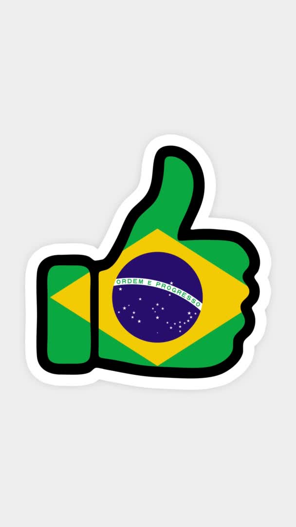 Tela vertical, formato vertical. Desenho, animação é em forma de like, coração, bate-papo, polegar para cima com a imagem da bandeira do Brasil. Fundo branco — Vídeo de Stock