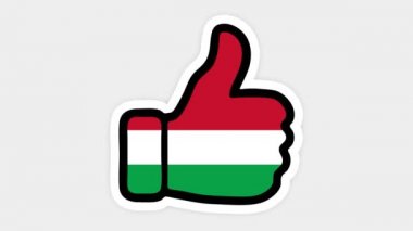 Çizim, animasyon, kalp şeklinde, sohbet şeklinde, başparmak yukarı doğru Macaristan bayrağı görüntüsüyle. Beyaz arkaplan