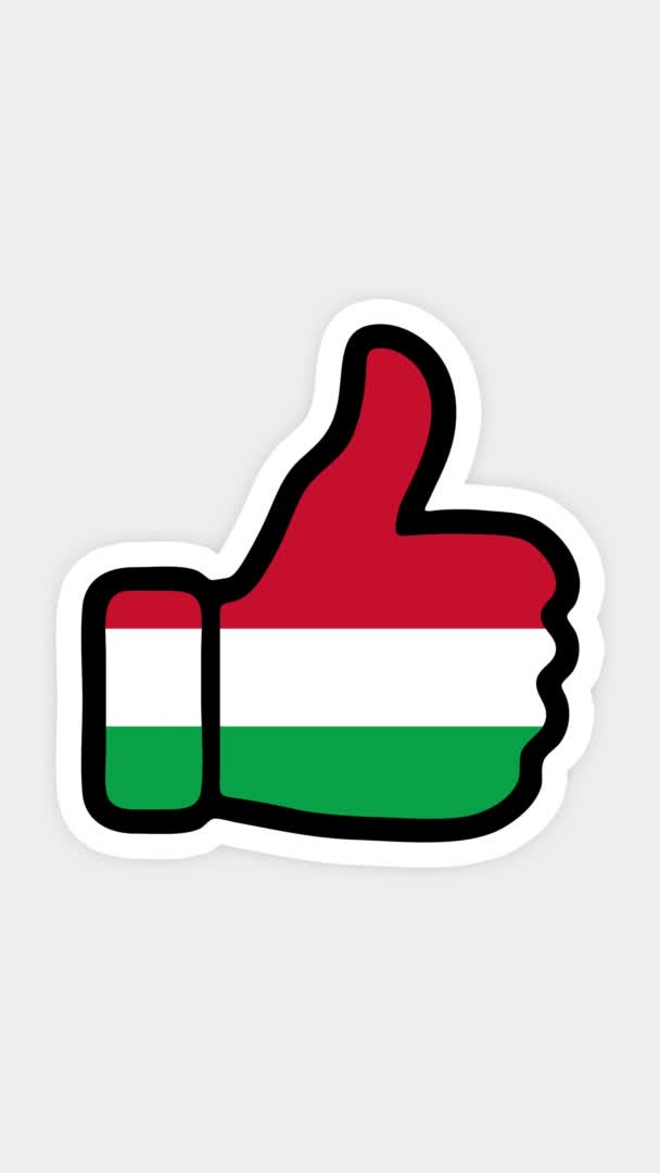 Pantalla vertical, formato vertical. Dibujo, animación es en forma de como, corazón, chat, pulgar hacia arriba con la imagen de la bandera de Hungría. Fondo blanco — Vídeos de Stock