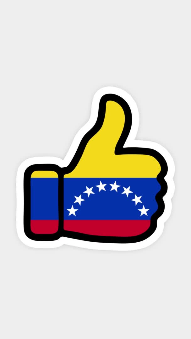 Pantalla vertical, formato vertical. Dibujo, animación es en forma de, corazón, chat, pulgar hacia arriba con la imagen de la bandera de Venezuela. Fondo blanco — Vídeos de Stock