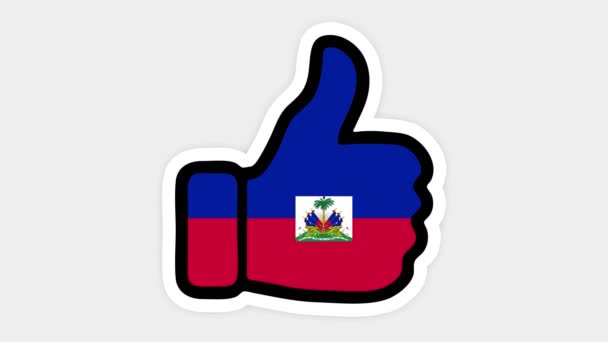 Ritning, animation är i form av, hjärta, chatt, tummen upp med bilden av Haiti flagga. Vit bakgrund — Stockvideo
