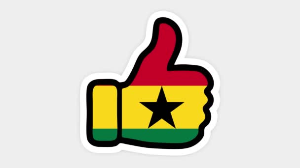 Dibujo, animación es en forma de, corazón, chat, pulgar hacia arriba con la imagen de la bandera de Ghana. Fondo blanco — Vídeo de stock