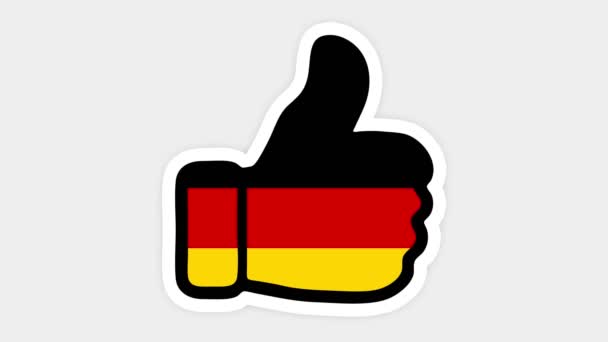 Desenho, animação é em forma de como, coração, bate-papo, polegar para cima com a imagem da bandeira da Alemanha. Fundo branco — Vídeo de Stock