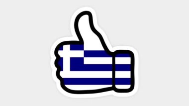 Çizim, animasyon, kalp şeklinde, sohbet şeklinde, Yunanistan bayrağının görüntüsüyle başparmak yukarı doğru. Beyaz arkaplan