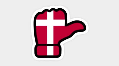 dikey ekran, dikey biçim. Çizim, animasyon, kalp şeklinde, sohbet şeklinde, Danimarka bayrağının görüntüsüyle başparmak yukarı doğru. Beyaz arkaplan