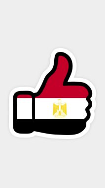 dikey ekran, dikey biçim. Çizim, animasyon şu şekilde, kalp şeklinde, sohbet şeklinde, başparmak yukarı doğru Mısır bayrağının görüntüsüyle. Beyaz arkaplan