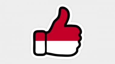 Çizim, animasyon Endonezya bayrağının görüntüsüyle kalp şeklinde, sohbet şeklinde, başparmak yukarı doğru. Beyaz arkaplan