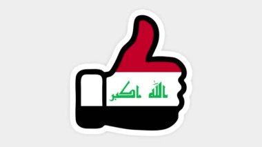 Çizim, animasyon, kalp şeklinde, sohbet şeklinde, başparmak yukarı doğru Irak bayrağının görüntüsüyle. Beyaz arkaplan