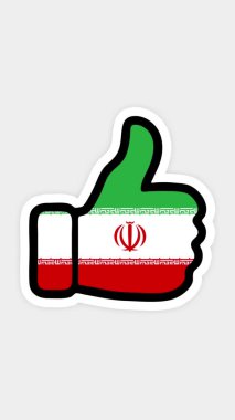 dikey ekran, dikey biçim. Çizim, animasyon, kalp şeklinde, sohbet şeklinde, başparmak yukarı doğru İran bayrağının görüntüsüyle. Beyaz arkaplan