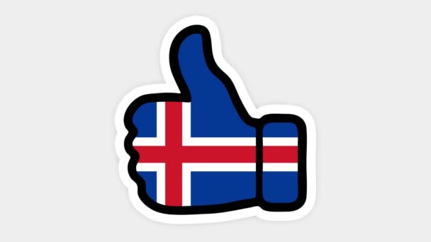 Drawing, animation is in form of like, heart, chat, thumb up with the image of Iceland flag . White background — Stock Video