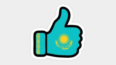 Çizim, animasyon, kalp şeklinde, sohbet şeklinde, Kazakistan bayrağının görüntüsüyle başparmak yukarı doğru. Beyaz arkaplan