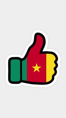 dikey ekran, dikey biçim. Çizim, animasyon, kalp şeklinde, sohbet şeklinde, kamerun bayrağının görüntüsüyle başparmak yukarı doğru. Beyaz arkaplan