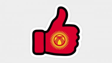 Çizim, animasyon, Kırgızistan bayrağının görüntüsüyle kalp şeklinde, sohbet şeklinde, başparmak yukarı doğru. Beyaz arkaplan