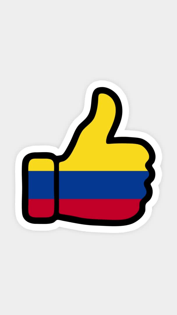 Tela vertical, formato vertical. Desenho, animação é em forma de como, coração, bate-papo, polegar para cima com a imagem da bandeira da Colômbia. Fundo branco — Vídeo de Stock