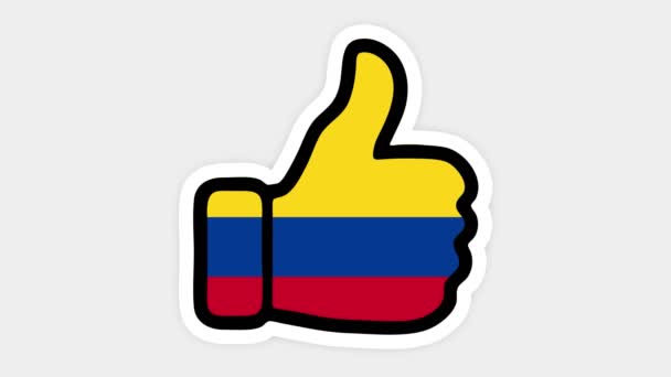 Drawing, animation is in form of like, heart, chat, thumb up with the image of Colombia flag . White background — Stock Video