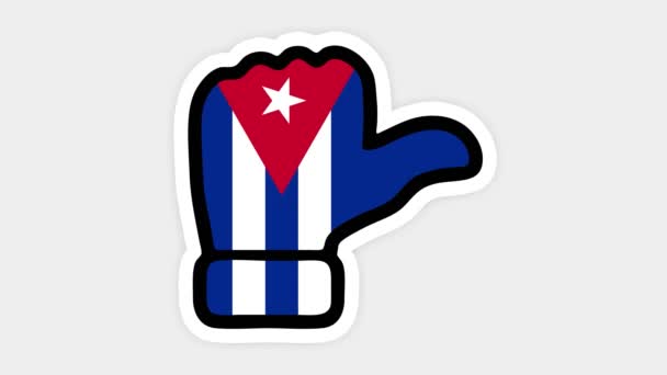 Függőleges képernyő, függőleges formátum. Rajz, animáció formájában, szív, csevegés, hüvelykujj fel a kép Kuba zászló. Fehér háttér — Stock videók