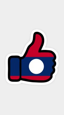 dikey ekran, dikey biçim. Çizim, animasyon Laos bayrağının görüntüsüyle kalp şeklinde, sohbet şeklinde, başparmak yukarı doğru. Beyaz arkaplan