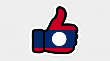 . Çizim, animasyon Laos bayrağının görüntüsüyle kalp şeklinde, sohbet şeklinde, başparmak yukarı doğru. Beyaz arkaplan