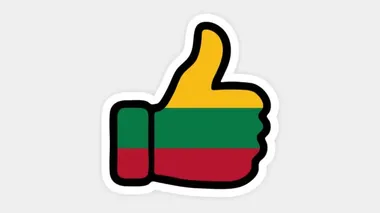 . Çizim, animasyon, kalp şeklinde, sohbet şeklinde, başparmağıyla Litvanya bayrağı gibi. Beyaz arkaplan