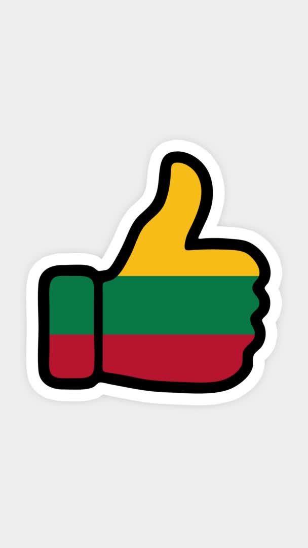 Függőleges képernyő, függőleges formátum. Rajz, animáció formájában, mint, szív, chat, hüvelykujj fel a kép Litvánia zászló. Fehér háttér — Stock videók