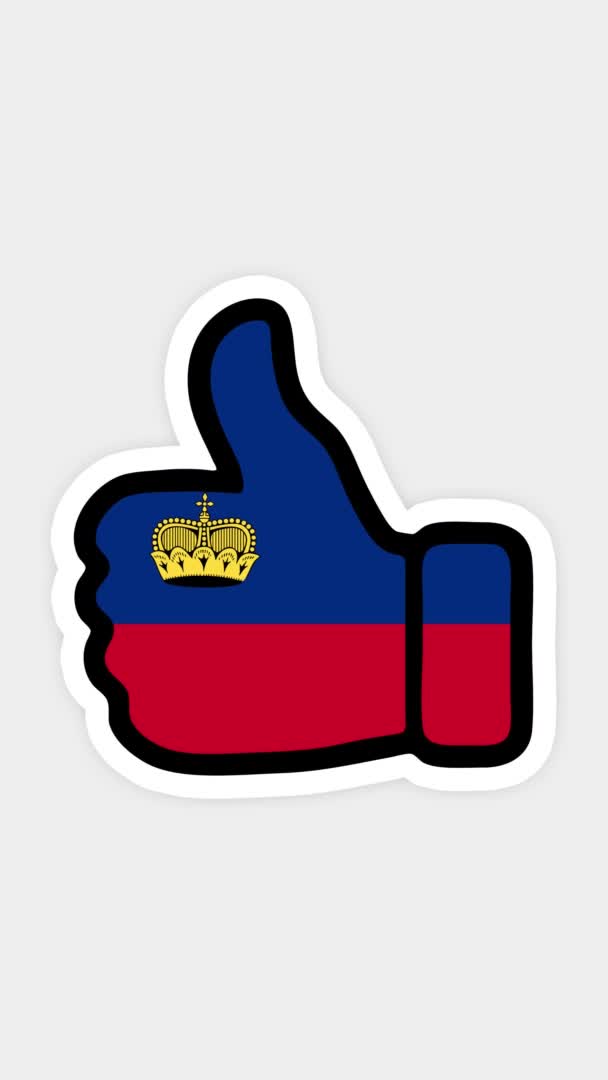 Verticaal scherm, verticaal formaat. Tekenen, animatie is in de vorm van, hart, chat, duim omhoog met het beeld van Liechtenstein vlag. Witte achtergrond — Stockvideo