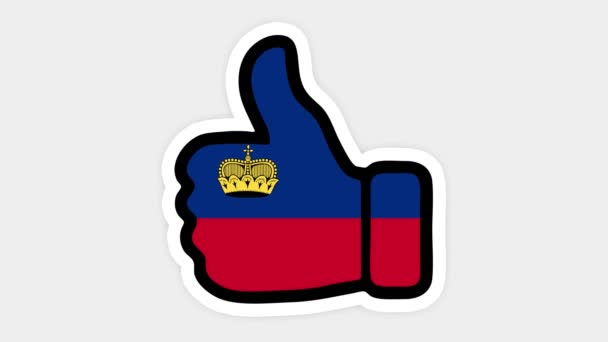 Rysunek, animacja jest w formie serca, czatu, kciuka do góry z wizerunkiem flagi Liechtensteinu. Białe tło — Wideo stockowe