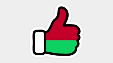 . Çizim, animasyon, Madagaskar bayrağının görüntüsüyle kalp şeklinde, sohbet şeklinde, başparmak yukarı doğru. Beyaz arkaplan