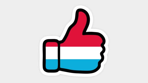 Dibujo, animación es en forma de como, corazón, chat, pulgar hacia arriba con la imagen de la bandera de Luxemburgo. Fondo blanco — Vídeos de Stock