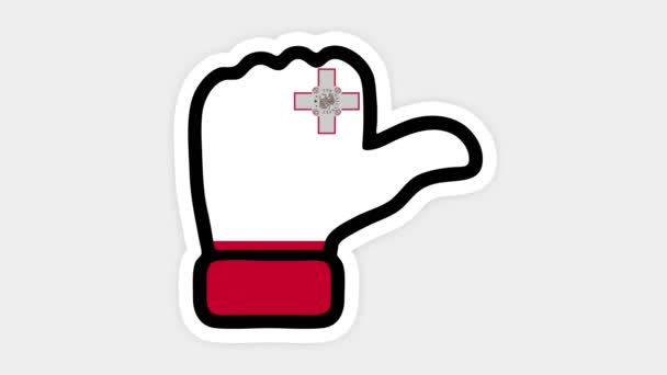 Függőleges képernyő, függőleges formátum. Rajz, animáció formájában, mint, szív, chat, hüvelykujj fel a kép Málta zászló. Fehér háttér — Stock videók