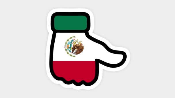 Tela vertical, formato vertical. Desenho, animação é em forma de como, coração, bate-papo, polegar para cima com a imagem da bandeira do México. Fundo branco — Vídeo de Stock