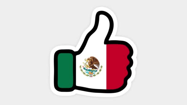 Drawing, animation is in form of like, heart, chat, thumb up with the image of Mexico flag . White background — Stock Video