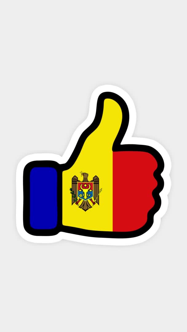 Pantalla vertical, formato vertical. Dibujo, animación es en forma de, corazón, chat, pulgar hacia arriba con la imagen de la bandera de Moldavia. Fondo blanco — Vídeo de stock