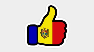 Çizim, animasyon, Moldova bayrağının görüntüsüyle kalp şeklinde, sohbet şeklinde, başparmak yukarı doğru. Beyaz arkaplan