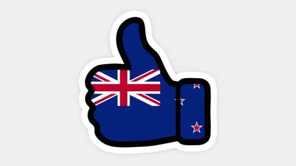 Çizim, animasyon, kalp şeklinde, sohbet şeklinde, Yeni Zelanda bayrağının görüntüsüyle başparmak yukarı doğru. Beyaz arkaplan — Stok video