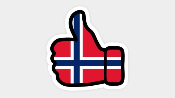 Dibujo, animación es en forma de como, corazón, chat, pulgar hacia arriba con la imagen de la bandera de Noruega. Fondo blanco — Vídeos de Stock