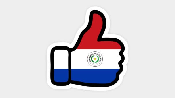Ritning, animation är i form av, hjärta, chatt, tummen upp med bilden av Paraguay flagga. Vit bakgrund — Stockvideo