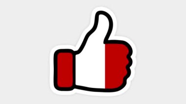 Çizim, animasyon şu şekilde, kalp şeklinde, sohbet şeklinde, başparmak yukarı doğru Peru bayrağı görüntüsüyle. Beyaz arkaplan