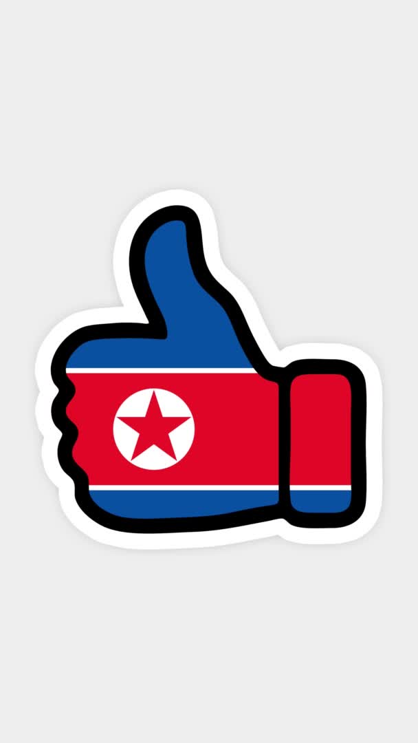 Écran vertical, format vertical. Dessin, animation est sous forme de genre, coeur, chat, pouce vers le haut avec l'image du drapeau de la Corée du Nord. Fond blanc — Video