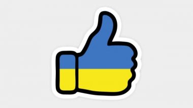 Çizim, animasyon, Ukrayna bayrağının görüntüsüyle kalp şeklinde, sohbet şeklinde, başparmak yukarı doğru. Beyaz arkaplan