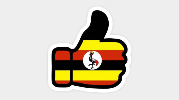 Rajz, animáció formájában, szív, csevegés, hüvelykujj fel a kép Uganda zászló. Fehér háttér — Stock videók